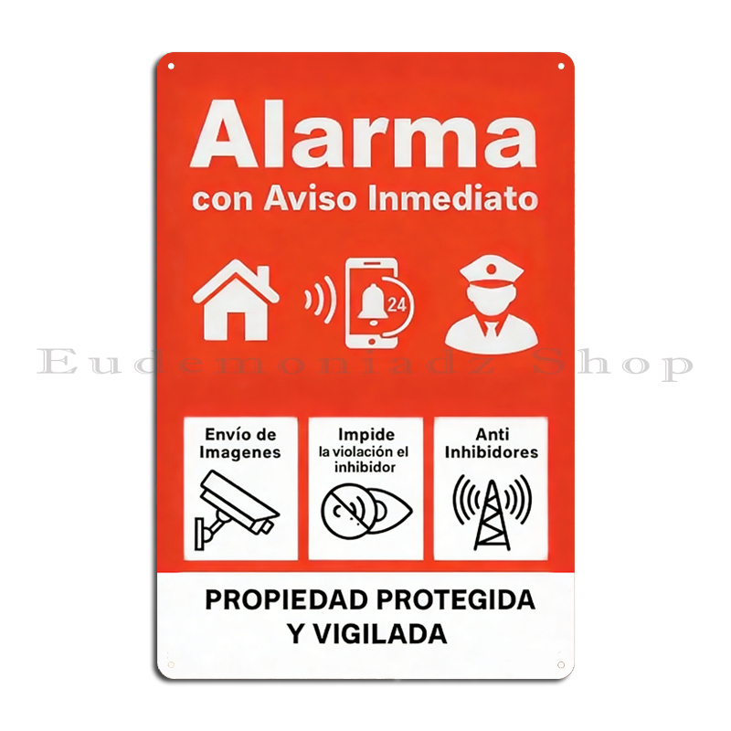 Home Security Alarm System - Targa in Metallo Vintage con Sistema