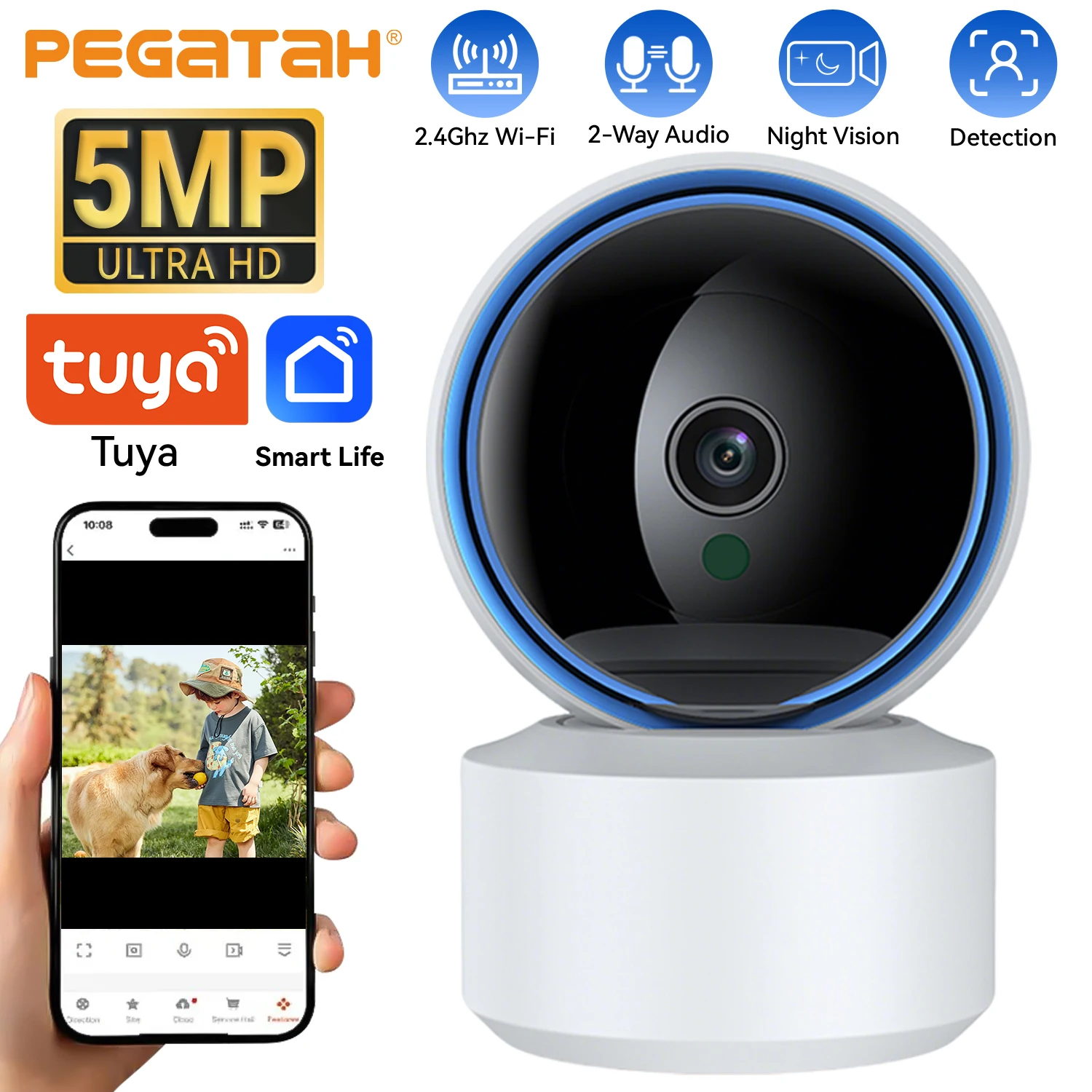 Home Security Camera Xiaomi - Telecamera IP WiFi Tuya Smart 5MP,
